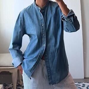 Blue denim button up shirt